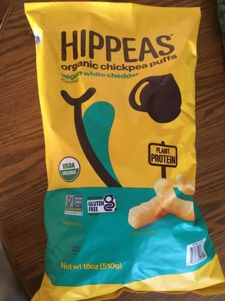 Picture of a bag of Hippeas organic chickpea puffs vegan white cheddar
