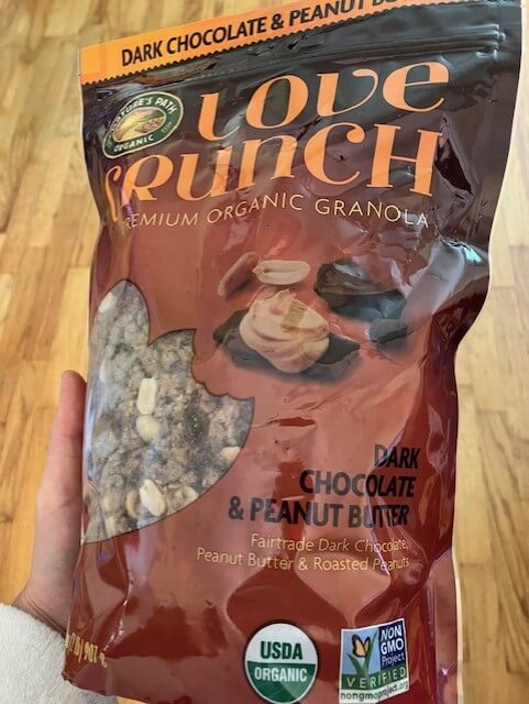 picture of a package of natures path love crunch dark chocolate and peanut butter granola