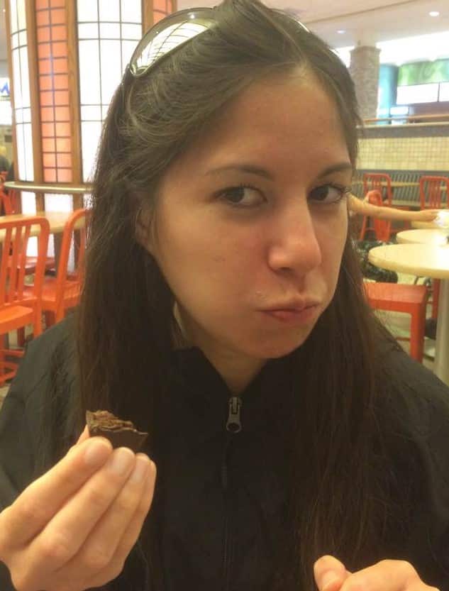 picture of Christine eating chocolate